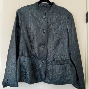 Erin London Metallic Blue Quilted Jacket 1X Mandarin Collar Buttons
